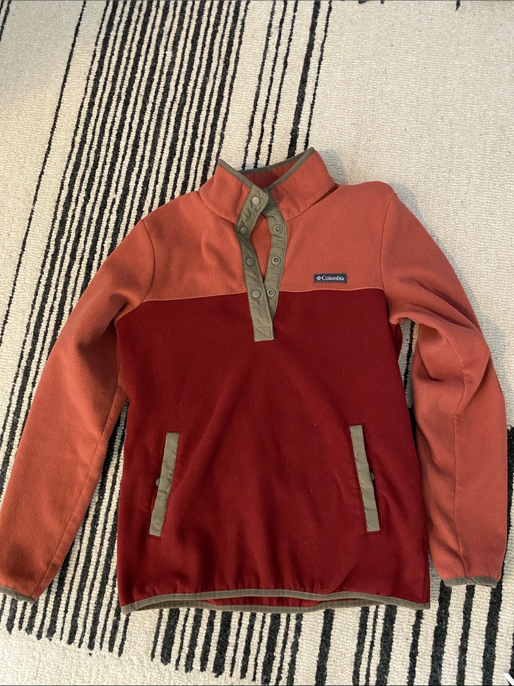Columbia Two-Tone Fleece Snap Pullover - Rust & Burgundy